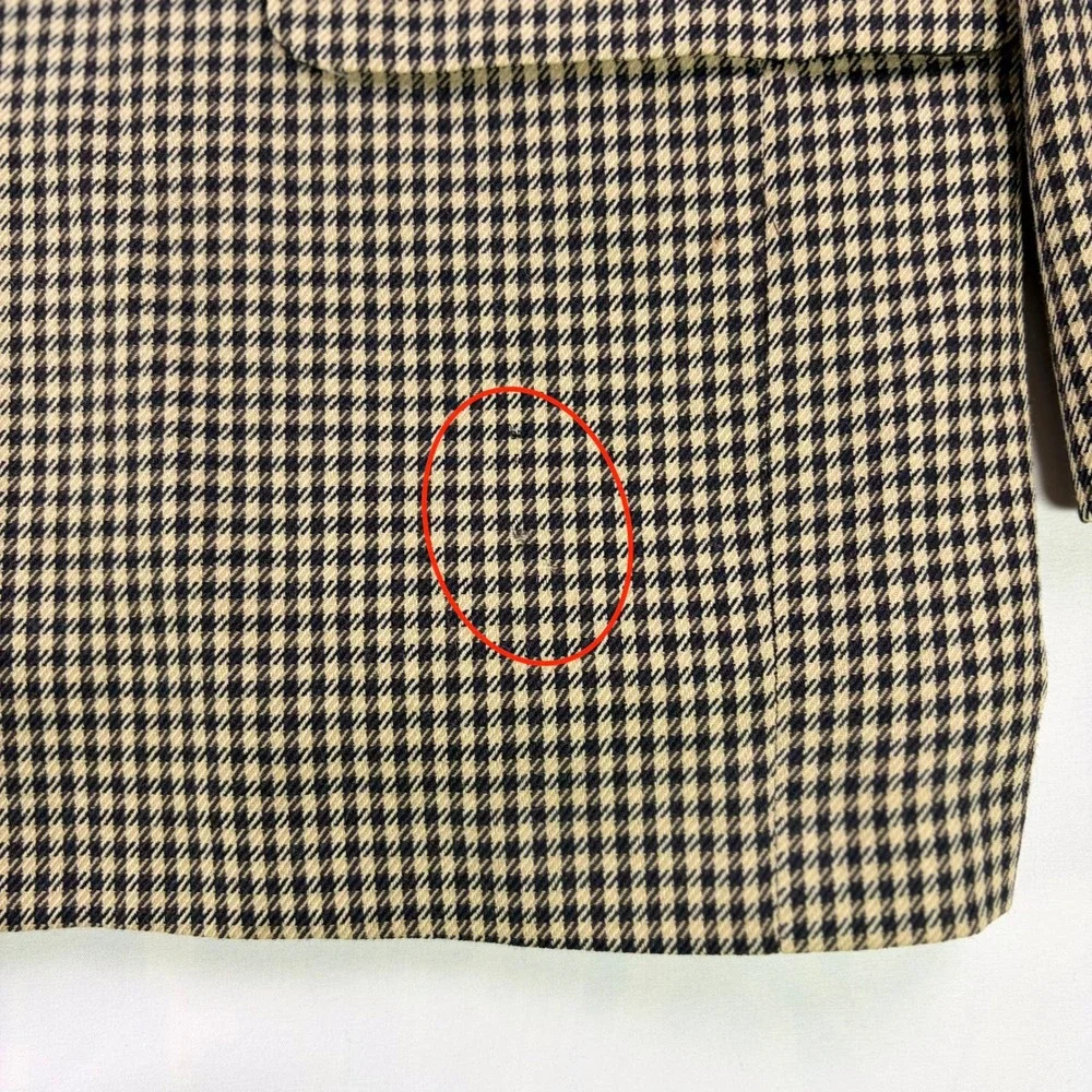 Vintage Banana Republic Wool Blazer Mens L Tan Houndstooth Elbow Patch USA